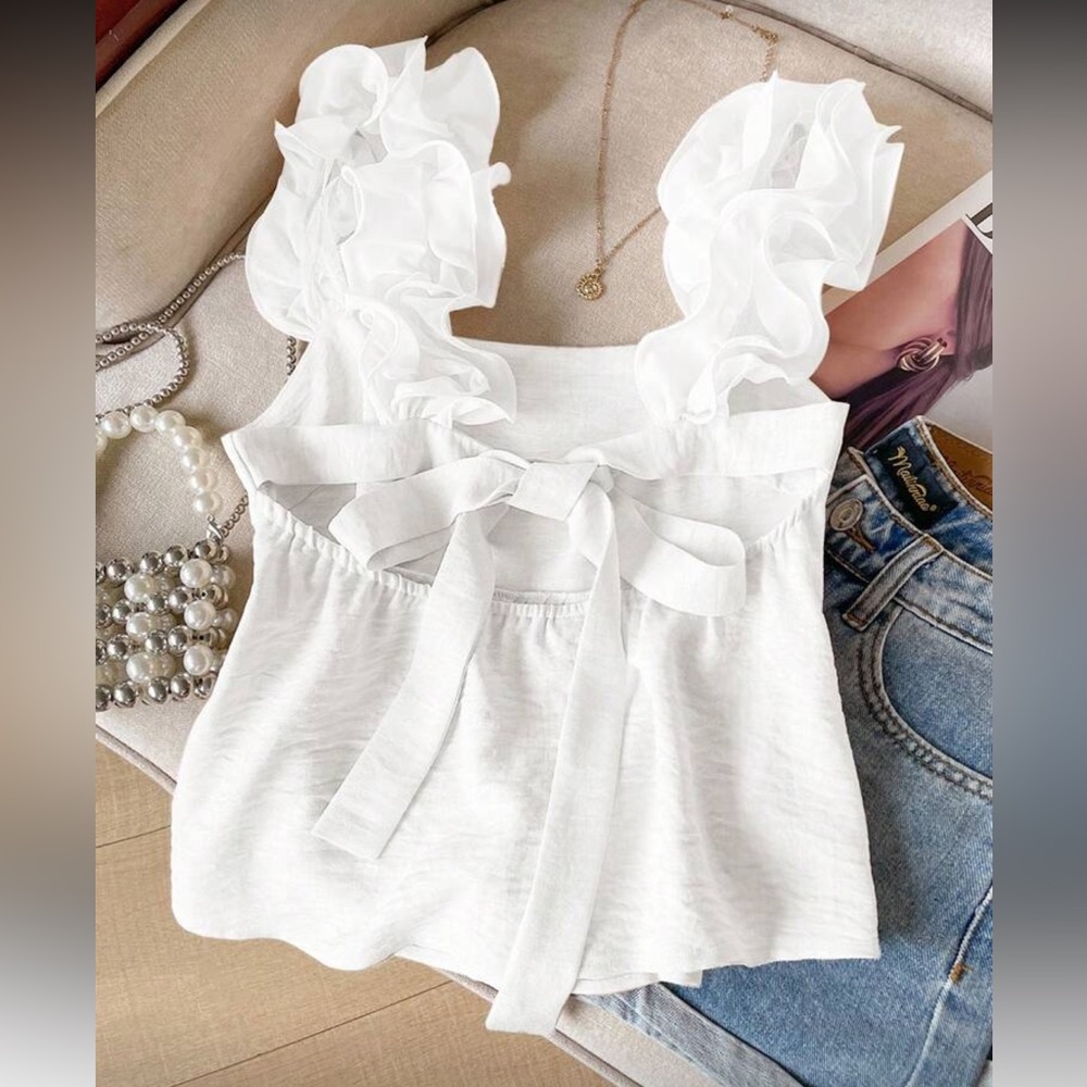 Classic Ruffle Back Striped Print Peplum Top Blouse Shirt - Picture 7 of 10